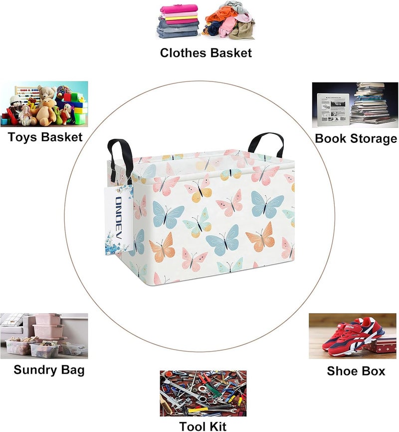 ONOEV Rectangular Folding Laundry Basket,waterproof Canvas Basket,gift basket,Suitable for children's room,Office,Clothes,Toys Storage(Colorful butterfly) - Image 3
